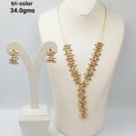 Tri-Color Layered Chain Necklace & Earrings Set