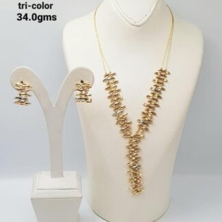 Tri-Color Layered Chain Necklace & Earrings Set