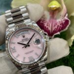 Pink/light-purple dial stainless steel watch