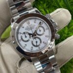 Silver skeleton-style stainless steel watch
