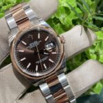 Dark brown-dial stainless steel watch