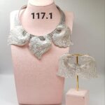 Silver Leaf Statement Necklace & Earrings Set