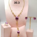 Purple Crystal Pendant Gold Jewelry Set (Necklace, Earrings, Ring & Bracelet)