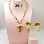Golden Leaf Pendant Necklace & Earrings Set